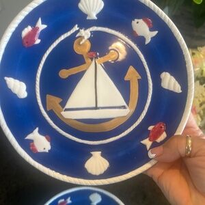 LEFTON BLUE and WHITE SAILBOAT NAUTICAL Plates